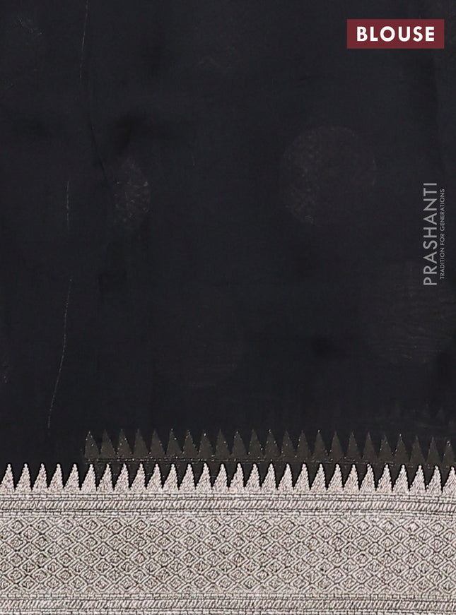 Pure organza silk saree black with parrot design embroided buttas and zari woven border