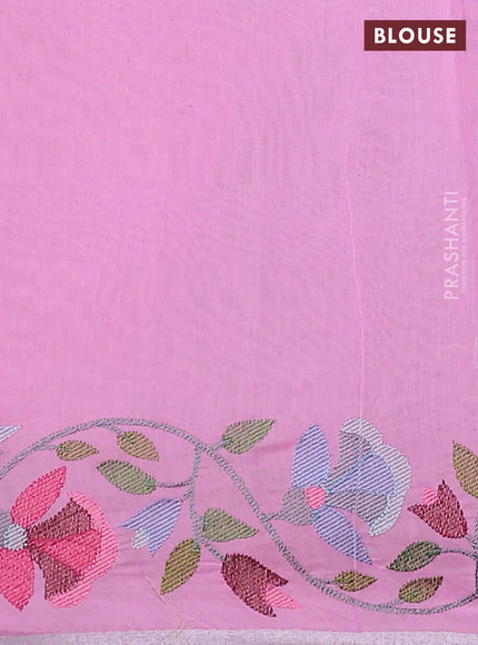 Pure organza silk saree lotus pink with allover floral embroidery and silver zari woven border