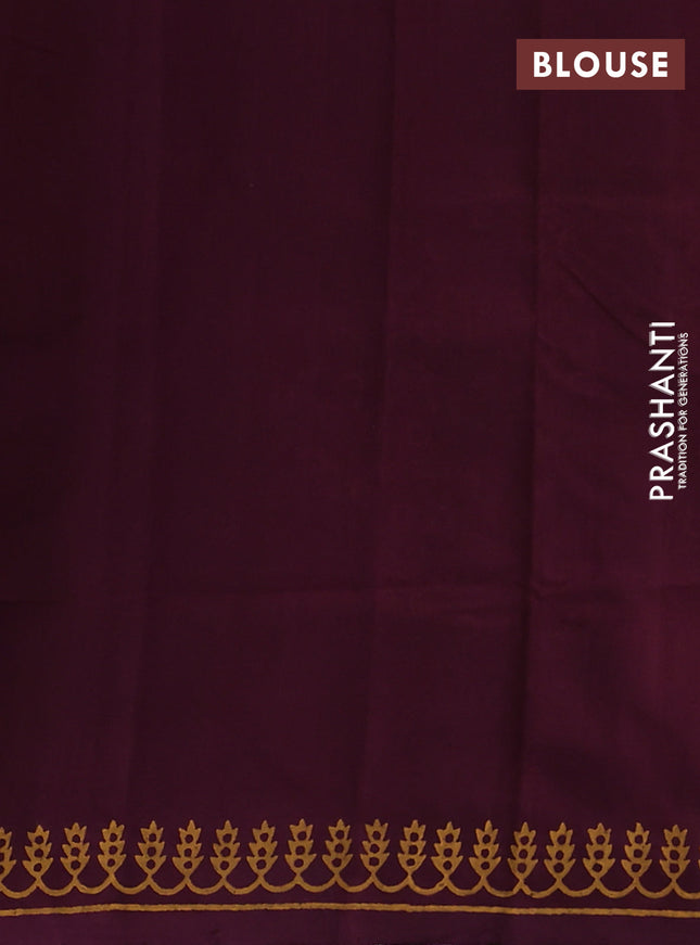 Silk cotton block printed saree deep wine shade with allover prints and printed border