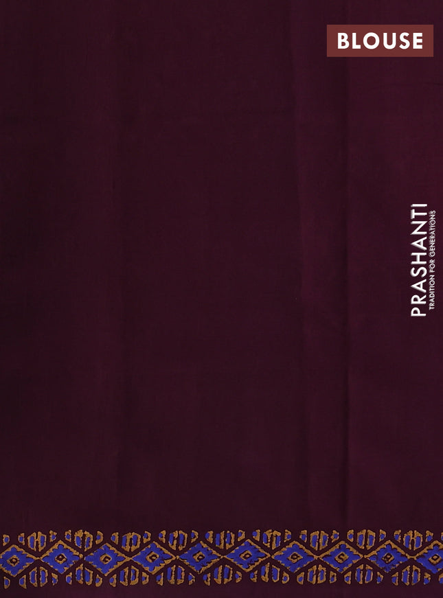 Silk cotton block printed saree wine shade with allover prints and printed border