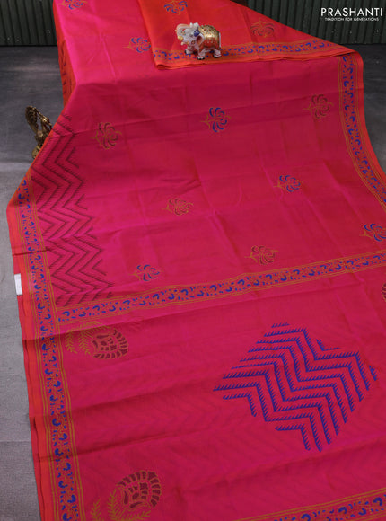 Silk cotton block printed saree dual shade of pink with butta prints and printed border