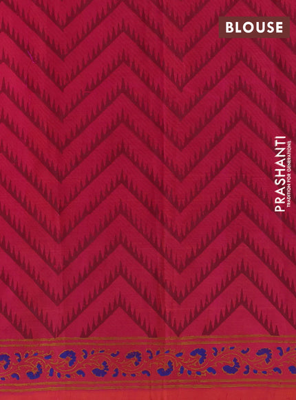 Silk cotton block printed saree dual shade of pink with butta prints and printed border