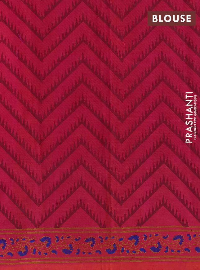 Silk cotton block printed saree dual shade of pink with butta prints and printed border