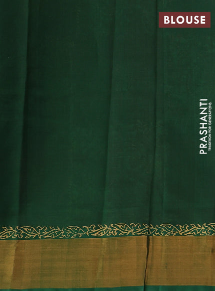 Silk cotton block printed saree maroon and green with allover paisley prints and zari woven border