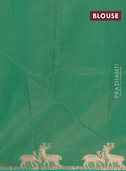 Semi dupion saree light green and green with thread woven buttas and deer zari woven butta border