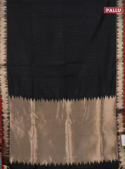 Semi dupion saree black and maroon with plain body and temple design zari woven border