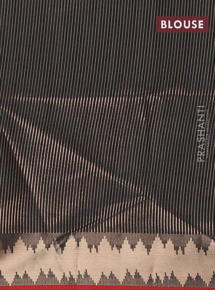 Semi dupion saree black and maroon with plain body and temple design zari woven border