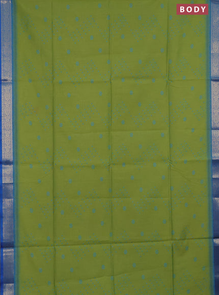 Semi dupion saree light green and cs blue with allover thread woven buttas and ikat woven pallu