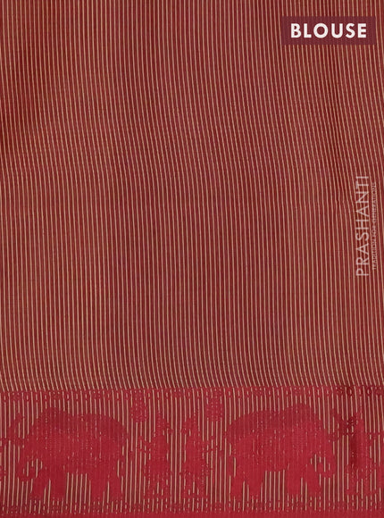Semi dupion saree beige and maroon with allover stripe pattern and thread woven border