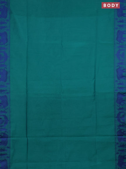 Semi dupion saree teal green and blue with allover stripe pattern and thread woven border