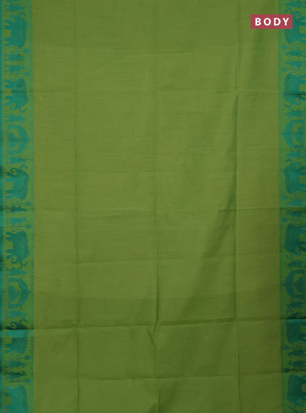 Semi dupion saree light green and green with allover stripe pattern and thread woven border