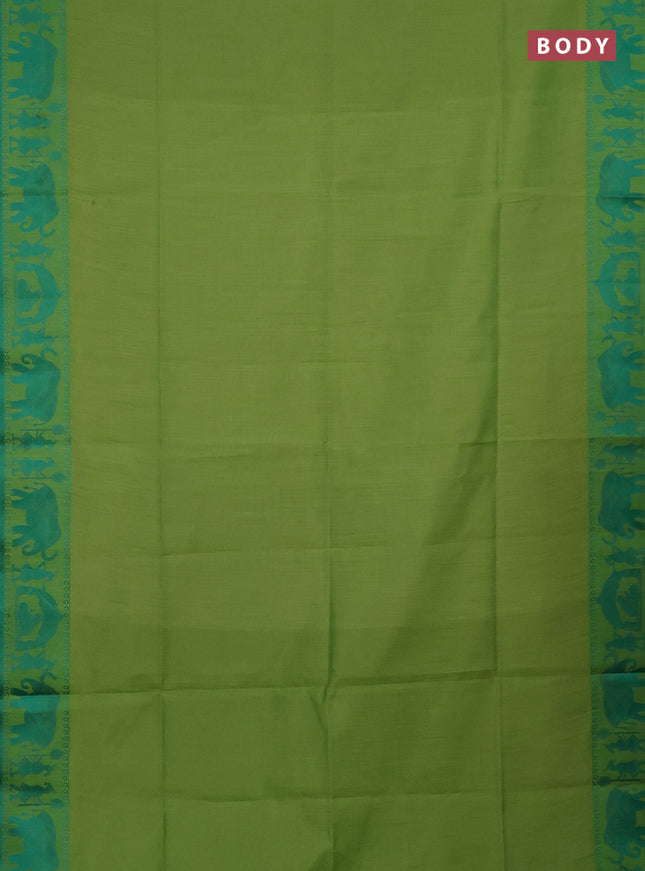 Semi dupion saree light green and green with allover stripe pattern and thread woven border