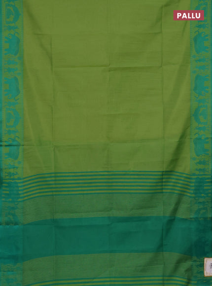 Semi dupion saree light green and green with allover stripe pattern and thread woven border