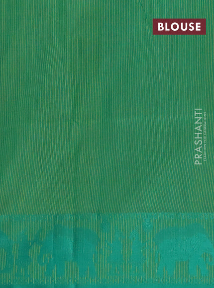 Semi dupion saree light green and green with allover stripe pattern and thread woven border