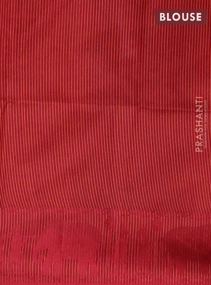 Semi dupion saree dark peach and maroon with allover stripe pattern and thread woven border