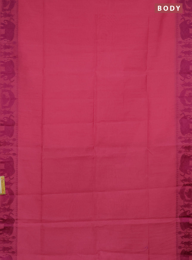 Semi dupion saree light pink and purple with allover stripe pattern and thread woven border