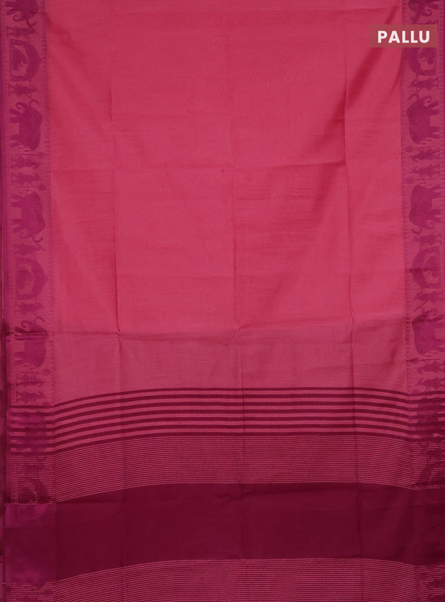 Semi dupion saree light pink and purple with allover stripe pattern and thread woven border