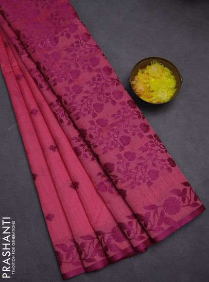 Semi dupion saree light pink and purple with thread woven buttas and thread woven border
