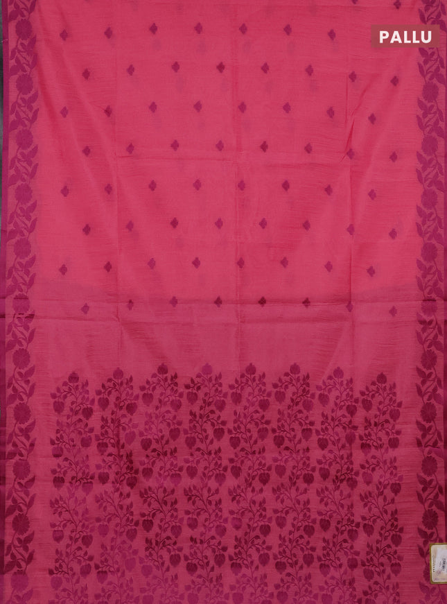 Semi dupion saree light pink and purple with thread woven buttas and thread woven border