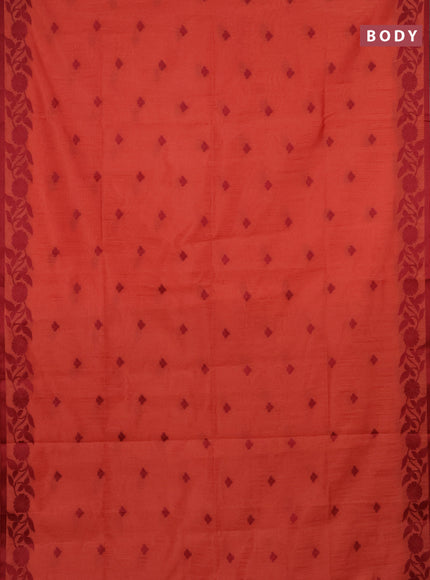 Semi dupion saree dark peach and maroon with thread woven buttas and thread woven border