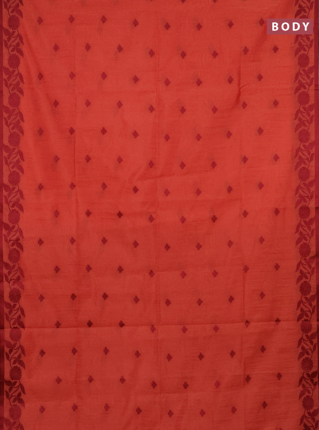 Semi dupion saree dark peach and maroon with thread woven buttas and thread woven border