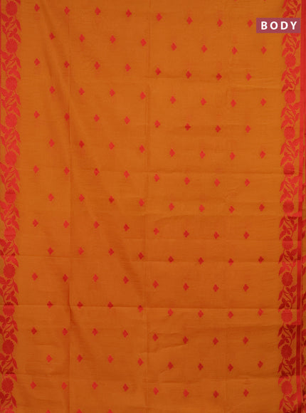 Semi dupion saree mango yellow and red with thread woven buttas and thread woven border