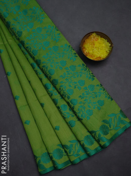 Semi dupion saree light green and teal green with thread woven buttas and thread woven border