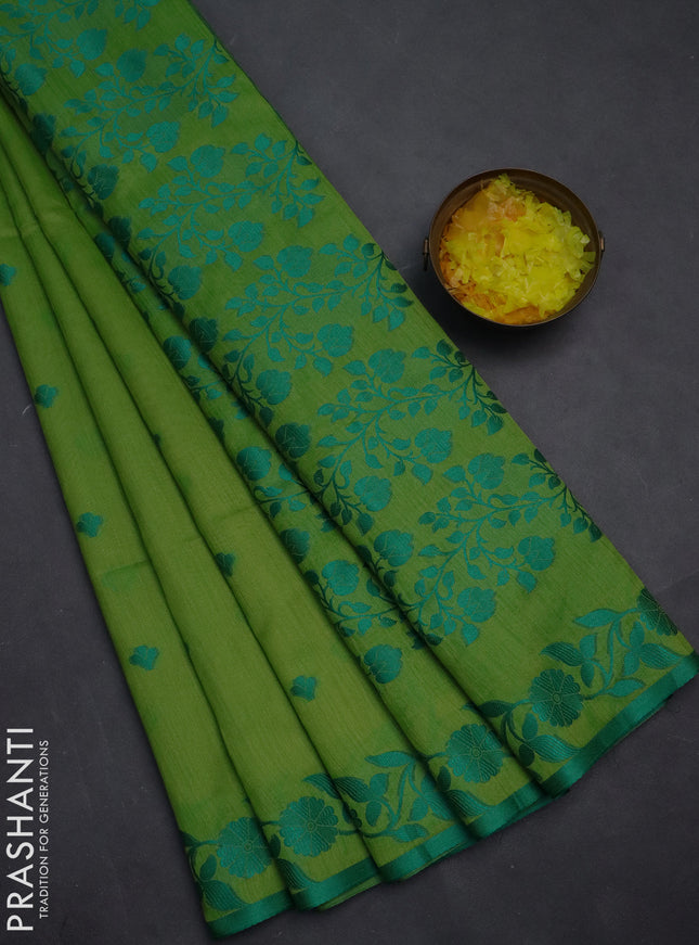 Semi dupion saree light green and teal green with thread woven buttas and thread woven border