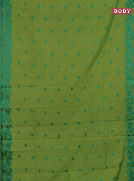 Semi dupion saree light green and teal green with thread woven buttas and thread woven border