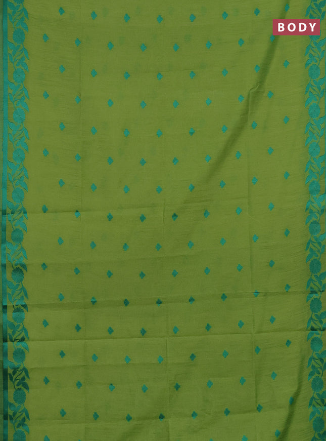 Semi dupion saree light green and teal green with thread woven buttas and thread woven border