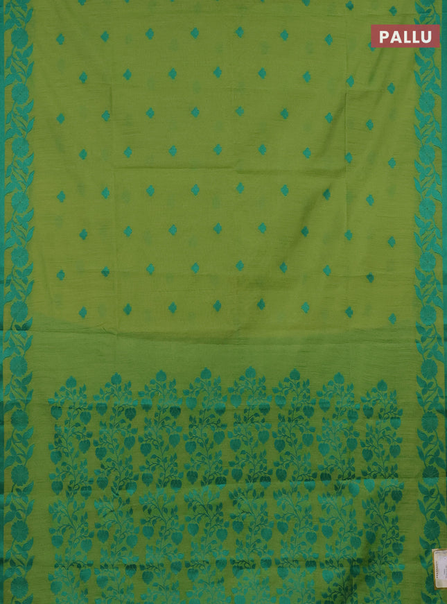 Semi dupion saree light green and teal green with thread woven buttas and thread woven border