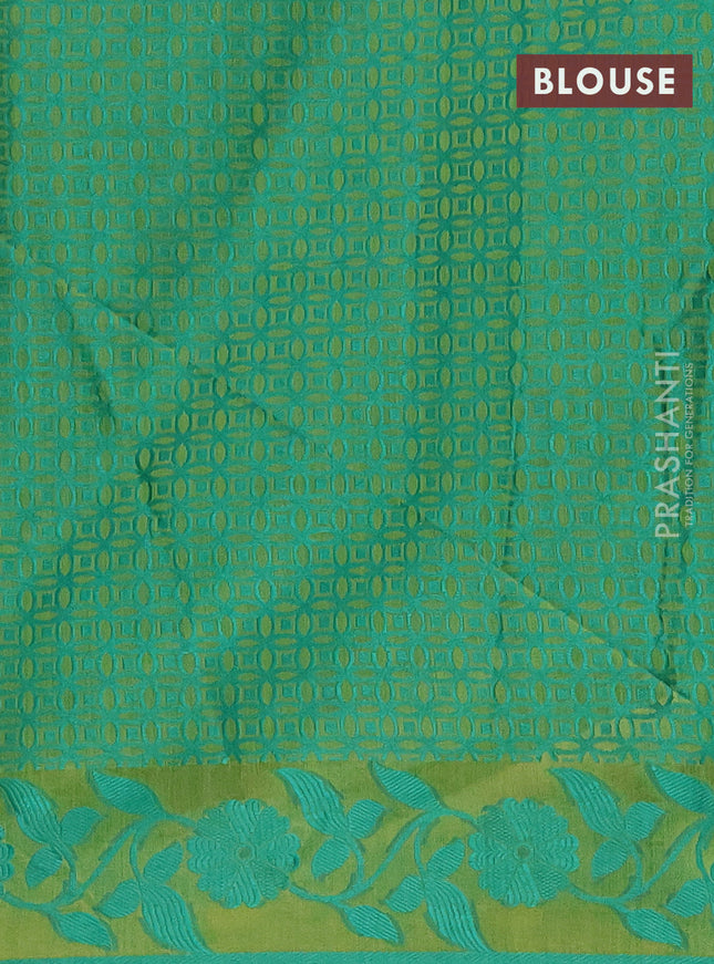 Semi dupion saree light green and teal green with thread woven buttas and thread woven border