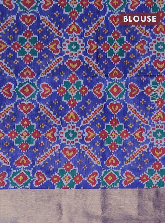 Semi dupion saree teal green shade and blue with zari woven buttas and ikat woven pallu