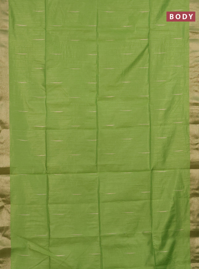 Semi dupion saree light green and green with zari woven buttas and ikat woven pallu