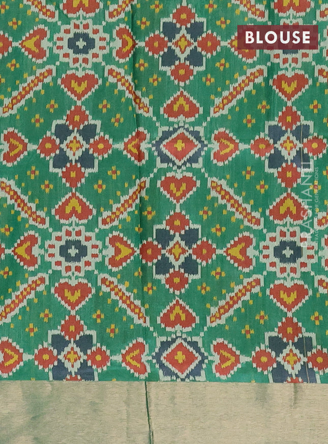 Semi dupion saree light green and green with zari woven buttas and ikat woven pallu