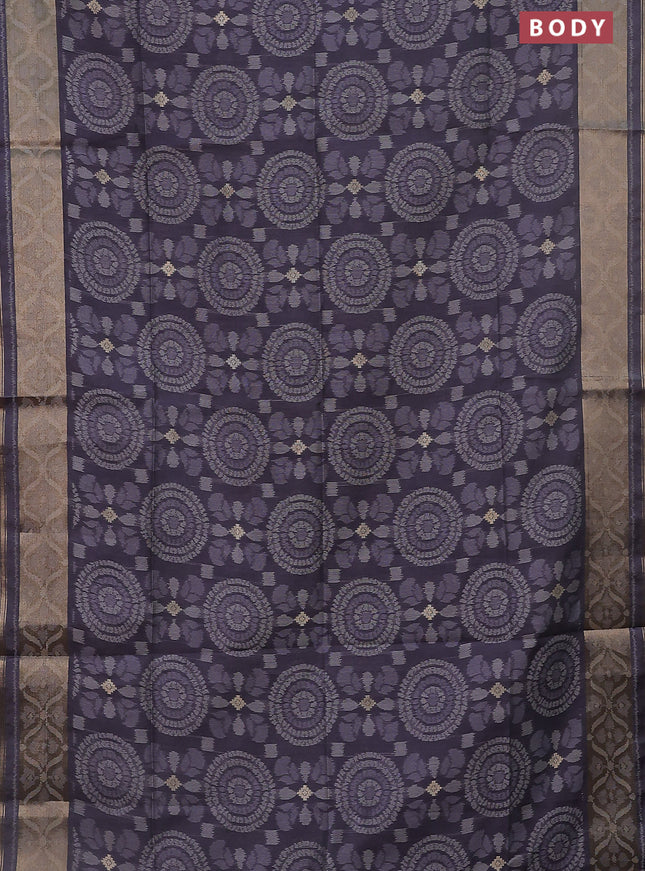 Semi dupion saree grey with allover thread weaves and zari woven border