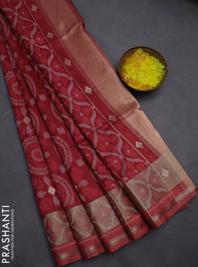 Semi dupion saree maroon and pastel maroon with allover thread weaves and zari woven border