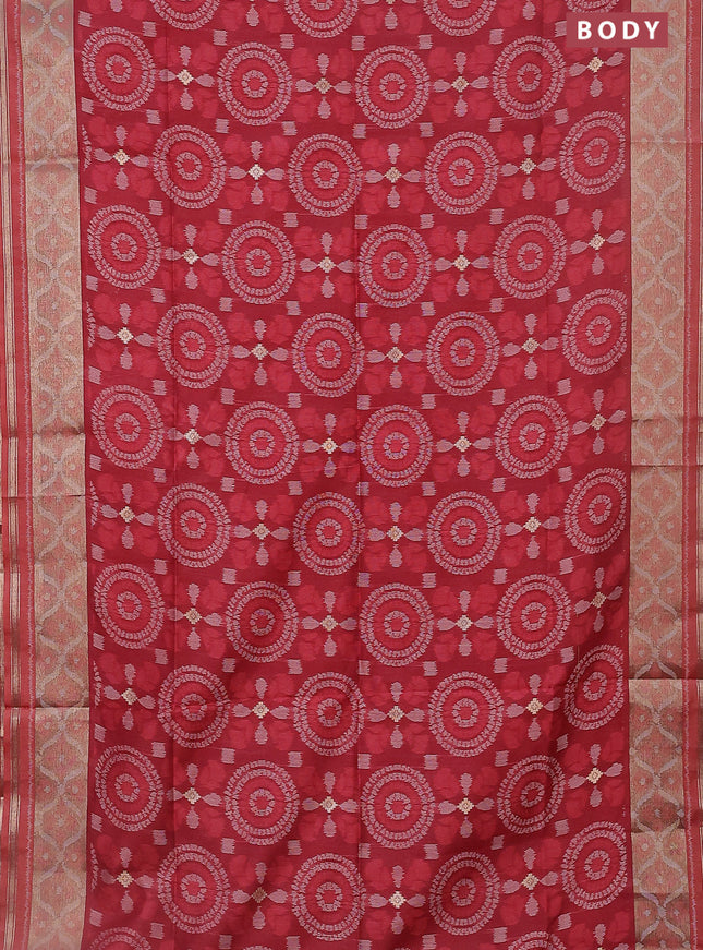 Semi dupion saree maroon and pastel maroon with allover thread weaves and zari woven border
