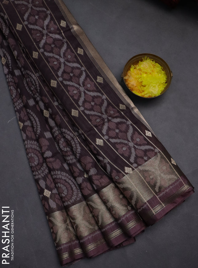Semi dupion saree coffee brown and pastel pink shade with allover thread weaves and zari woven border