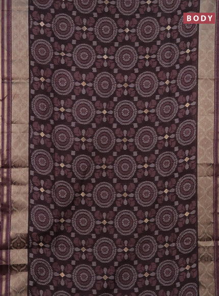 Semi dupion saree coffee brown and pastel pink shade with allover thread weaves and zari woven border