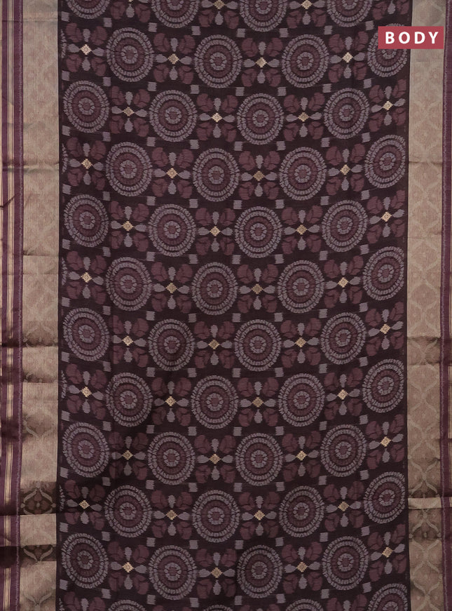 Semi dupion saree coffee brown and pastel pink shade with allover thread weaves and zari woven border