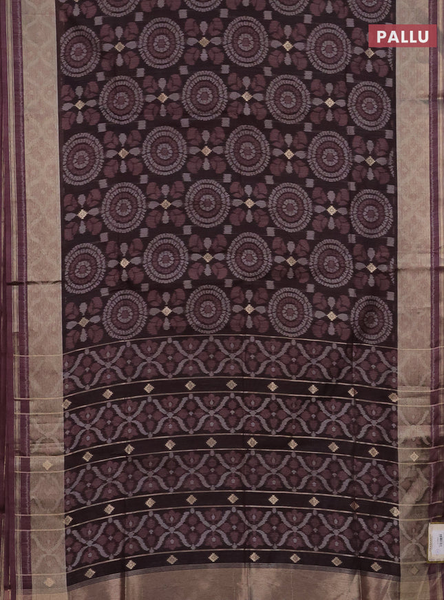 Semi dupion saree coffee brown and pastel pink shade with allover thread weaves and zari woven border