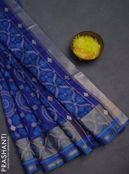 Semi dupion saree blue and cs blue with allover thread weaves and zari woven border