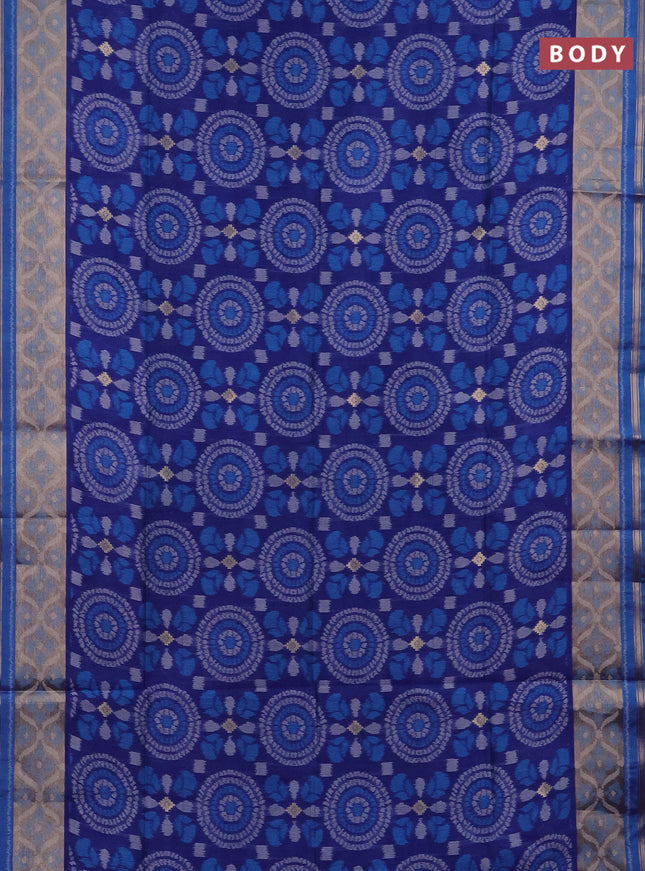 Semi dupion saree blue and cs blue with allover thread weaves and zari woven border