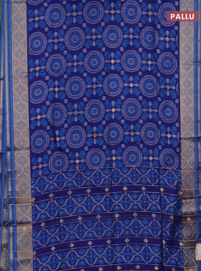 Semi dupion saree blue and cs blue with allover thread weaves and zari woven border