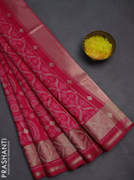 Semi dupion saree pink and dark pink with allover thread weaves and zari woven border