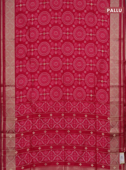 Semi dupion saree pink and dark pink with allover thread weaves and zari woven border