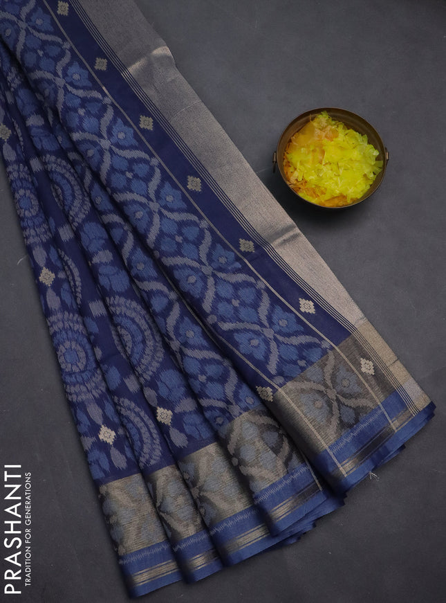 Semi dupion saree navy blue and blue shade with allover thread weaves and zari woven border