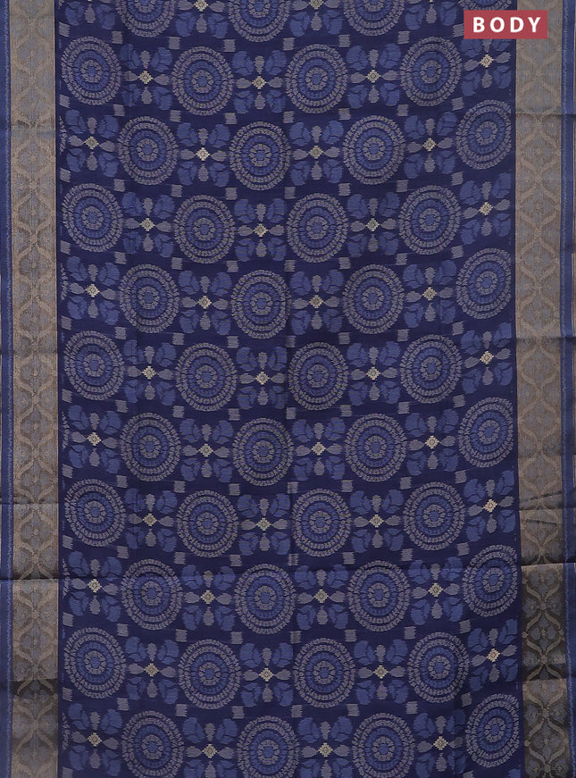 Semi dupion saree navy blue and blue shade with allover thread weaves and zari woven border