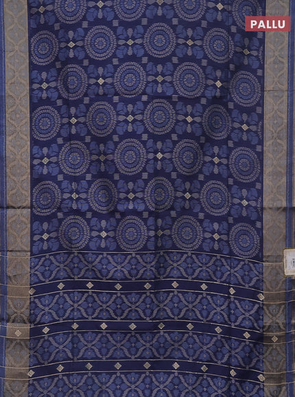 Semi dupion saree navy blue and blue shade with allover thread weaves and zari woven border
